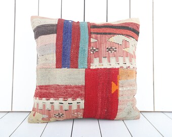 bohemian carpet pillow, home decor, 18x18 kilim pillow, turkish kilim pillow, anatolian vintage carpet pillow, tribal couch pillow, beeding