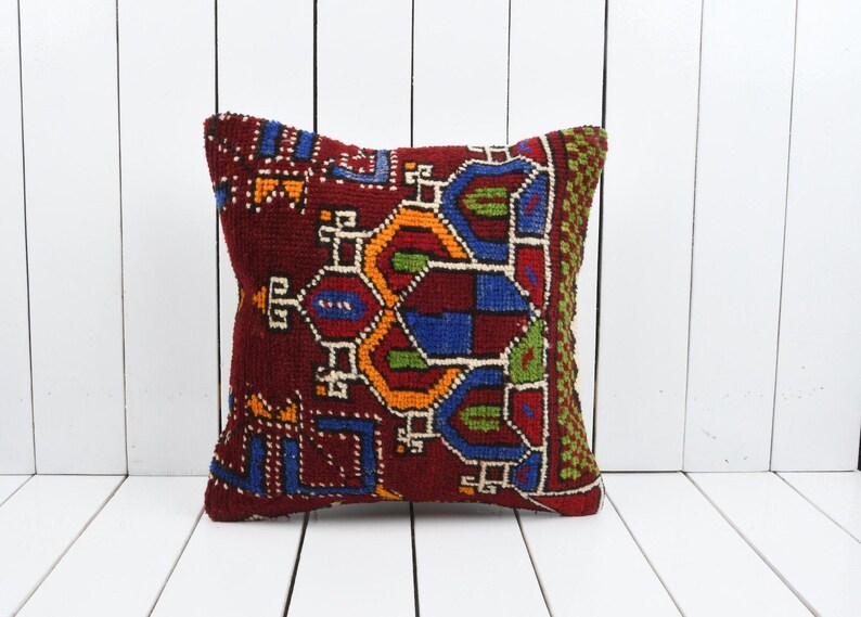vintage turkish kilim pillow cover bohemian decor 16x16 eclectic kilim pillow throw pillow cover ethnic pillow kilim pillow case