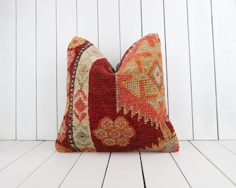 handwoven carpet pillow, turkish carpet pillow, 18x18 kilim pillow, home decor, decorative throw pillow, handmade carpet pillow, sofa pillow