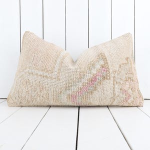 Vintage Kilim Lumbar Pillow Cover: 12x20 Wool Sofa Cushion