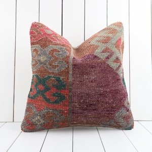 antique kilim pillow, 18x18 turkish kilim pillow, decorative throw pillow, boho pillow, home decor, floor cushion cover, turkey pillow