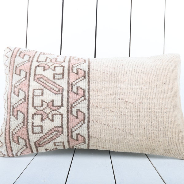 Turkish Kilim Pillow Lumbar, 12x20 Lumbar Sofa Pillow, Ethnic Kilim Pillow, Couch Pillows, Aztec Sofa Throw Cover, Vintage Kilim Pillow