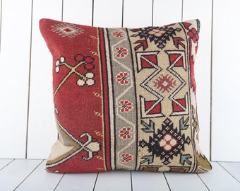 Vintage Kilim Pillow Cover: 20x20 Turkish Cushion, Wool Accent Pillow