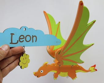 Custom Flying Dragon Mobile, Wooden Kinetic Art for Nursery, Personalized Baby Boy Gift, Fantasy Decor