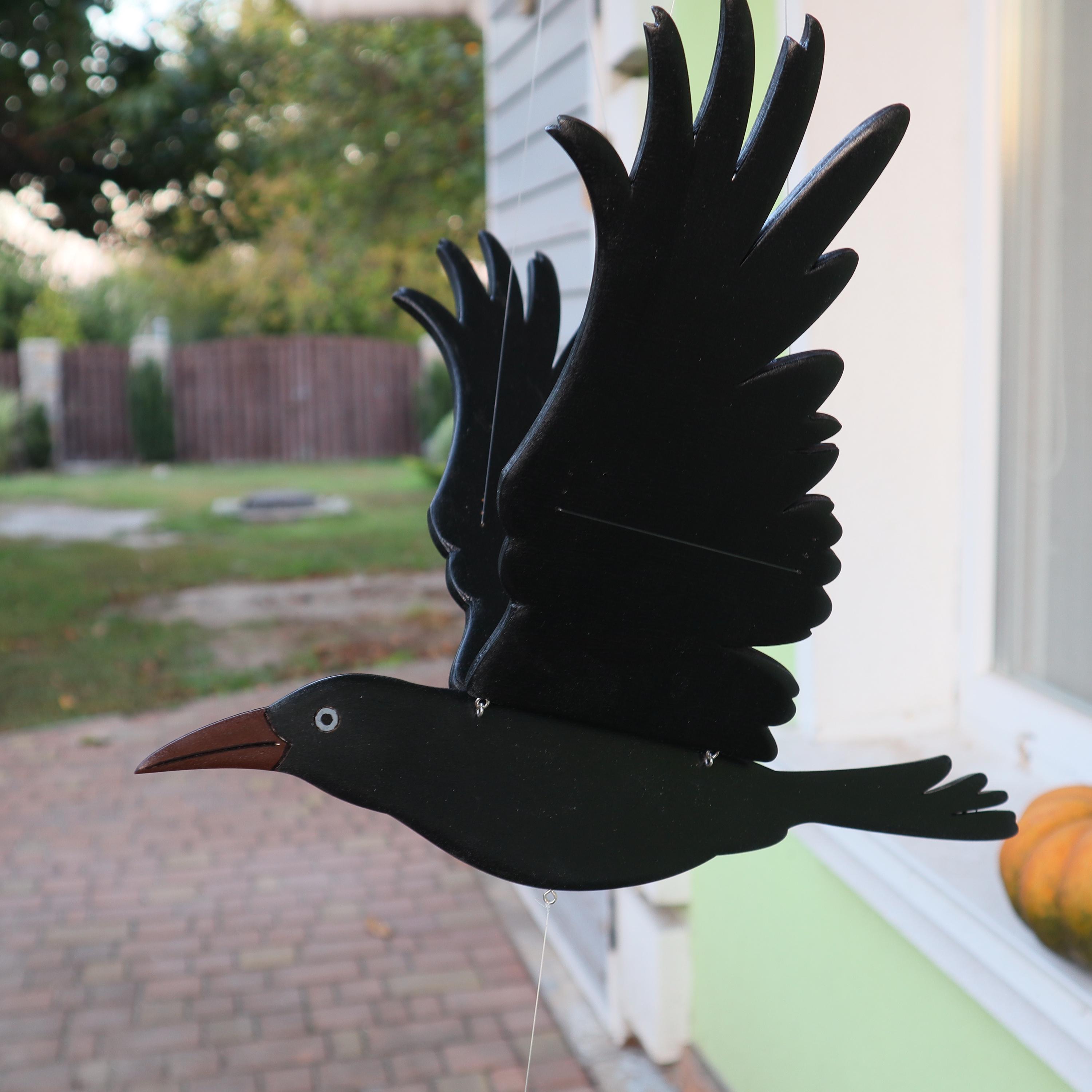 天然木のおもちゃ、木製のカラスのモビール、鳥のモビール、手作りの