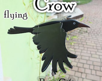 Flying Bird Decor with Moving Wings. Handmade Wooden Raven Mobile, flying Crow