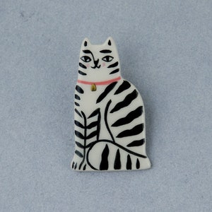 Tabby Cat Pin, Ceramic Pin Brooch, Unique Gift for Cat Lady