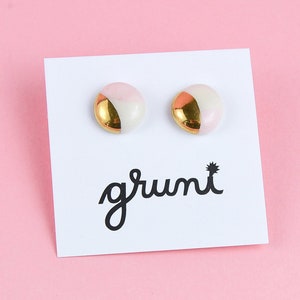 Ceramic Stud Earrings, Blush Pink and Gold Earrings