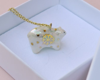 POLAR BEAR NECKLACE, Cute Pendant, Handmade Porcelain Pendant, Small Porcelain White Bear Necklace, Stainless Steel Necklace,