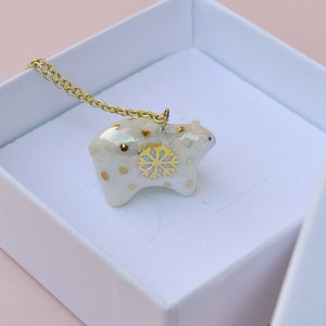 POLAR BEAR NECKLACE, Cute Pendant, Handmade Porcelain Pendant, Small Porcelain White Bear Necklace, Stainless Steel Necklace,