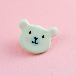 Cute Ceramic Pin for Kids, Handmade Polar Bear Pin, Small Gift for Kids