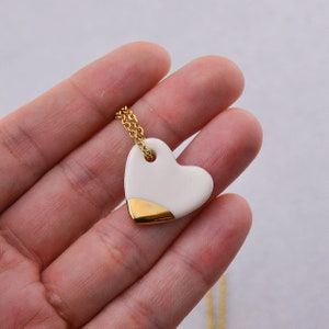 Heart Pendant Necklace, Porcelain and Gold, Gift for girlfriend, Gift for Mom