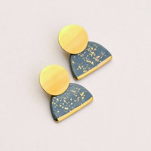 Petrol Gray Porcelain Earrings with Gold Sprinkles