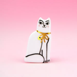 Ceramic Cat Pin Brooch, Girlfriend Gift, White cat