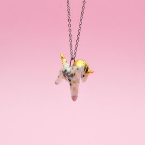 Einhorn Porzellan Anhänger - Handgefertigter Keramik Schmuck - Einzigartiges Handwerker Geschenk - Magische Tier Halskette