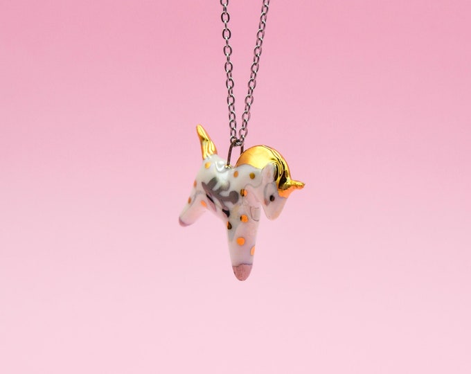 Porcelain Unicorn Pendant - Handcrafted Ceramic Jewelry - Unique Artisan Gift - Magical Animal Necklace