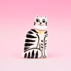 Tabby Cat Pin, Ceramic Pin Brooch, Unique Gift for Cat Lady