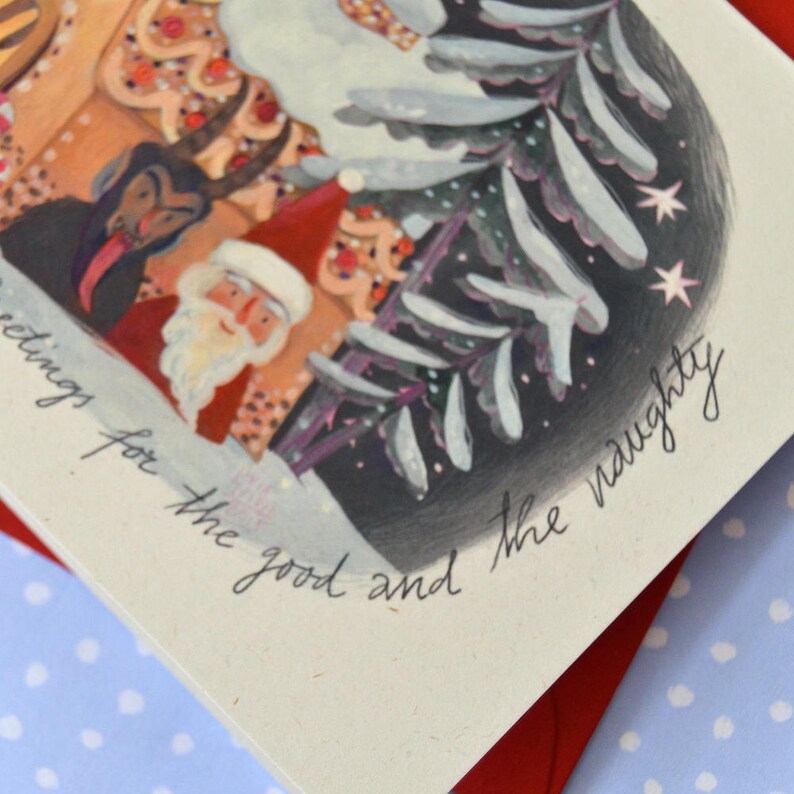 Krampus and Santa Christmas Cards, Pagan Greeting Card, Krampu Card, Vintage inspired, Merry Krampus image 6