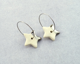 Stars Earrings, Ceramic Jewelry, Handmade, Holiday Gift, Embellished with Real Gold or Platinum