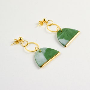 Green Marbled Porcelain Earrings, Statement Earrings, Marbled Geometrical Earrings, Geometric Jewelry