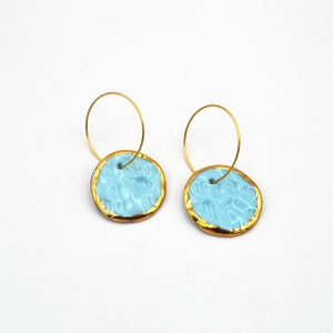 Circle Hoop Earrings - Blue Lagoon Porcelain - Handcrafted Ceramic Jewelry - Unique Artisan Gift - Elegant Hoop Earrings