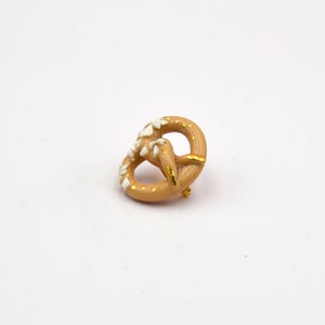 Small Porcelain Pretzel Brooch, Handmade and Gold Decorated