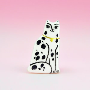 Magpie Cat Pin Ceramic Brooch, Cat Lady Gift