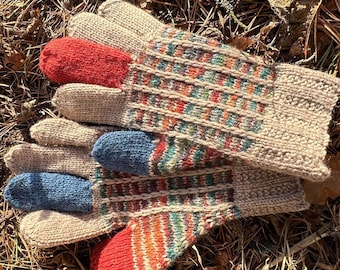 hand knitted   finger gloves in hand spun wool