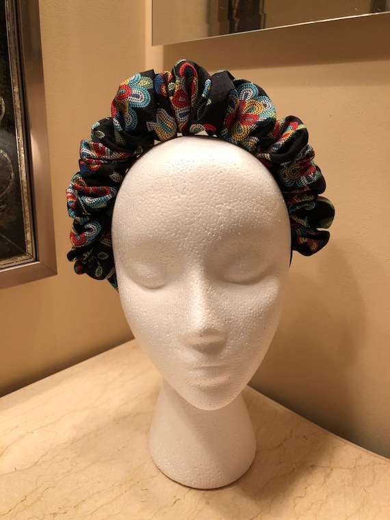 Floral Scrunchie Headband. Black Floral Ruched Headband. Etsy