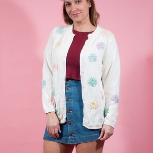 Vintage Pastel 90s Floral Embroidered Cardigan Sweater Sweet Comfy Cozy image 1