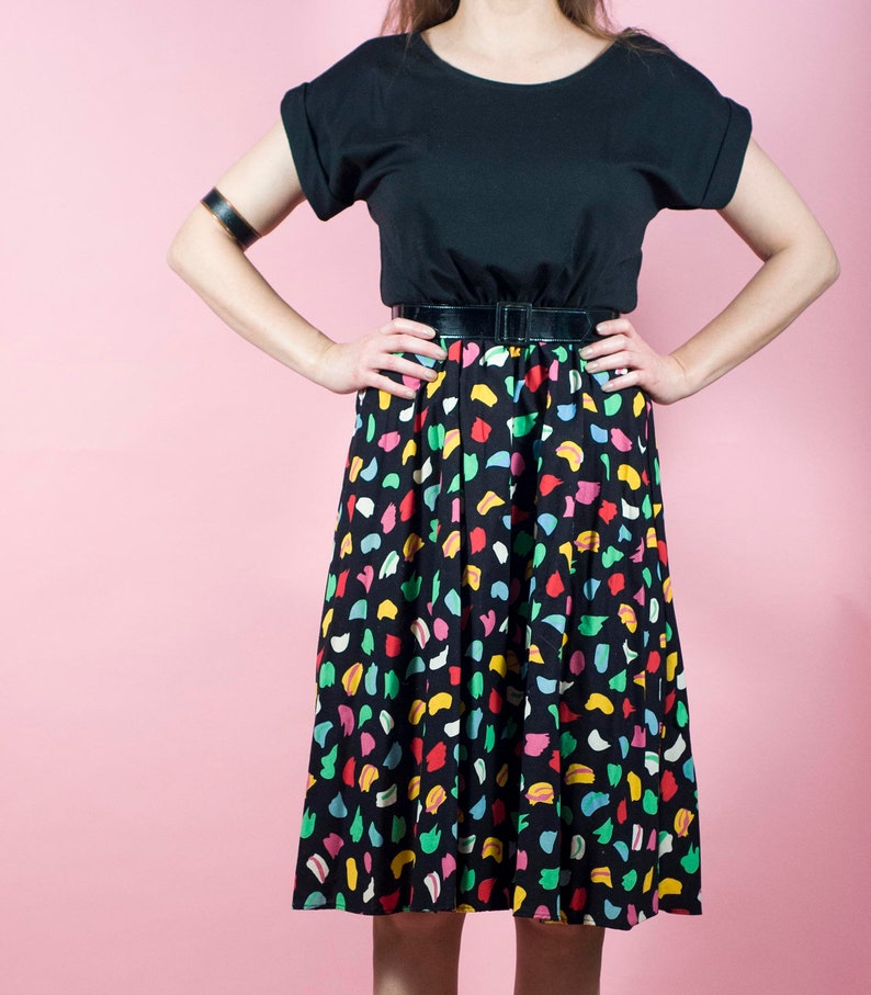 Vintage 80s Party Cocktail Dress 1990s Colorful Dress Full Skirt Swing Skirt 80s does 90s