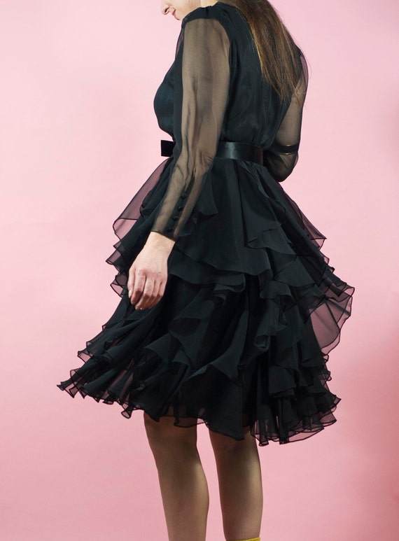 Vintage Cocktail dress Little Black Dress Ruffles… - image 4