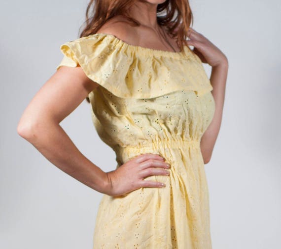 yellow off the shoulder summer dress