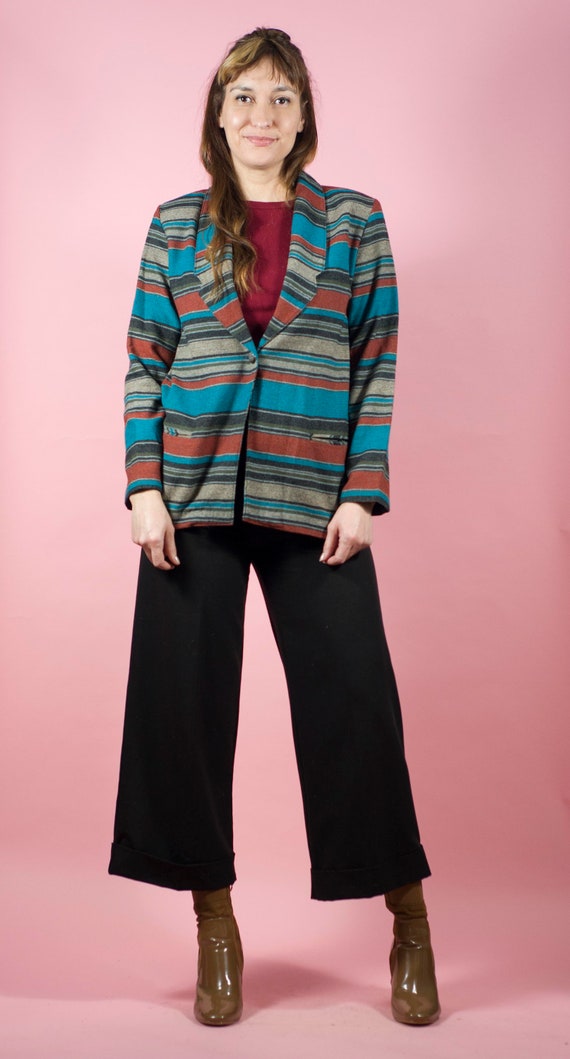 Vintage 90s Navajo Stripe Blazer Striped Jacket - image 2