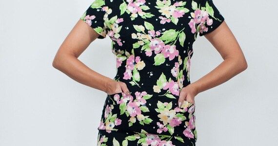Vintage Floral Cut Out Criss Cross Mini Dress 90s… - image 3