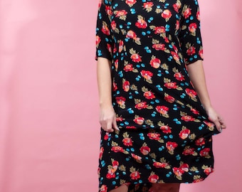 1940s Poppy Print Floral Grunge House Dress