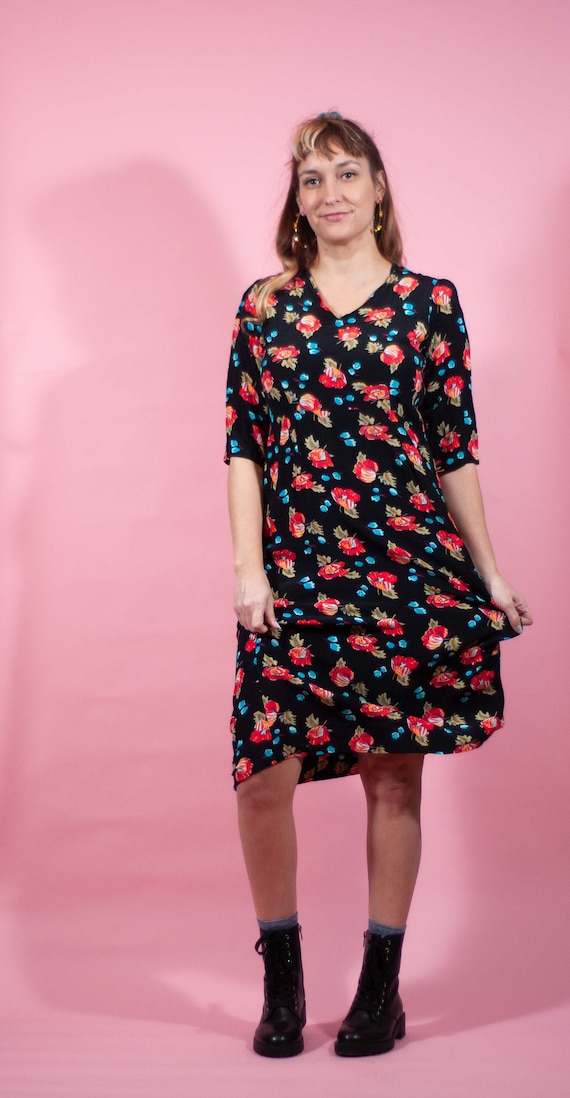 1940s Poppy Print Floral Grunge House Dress