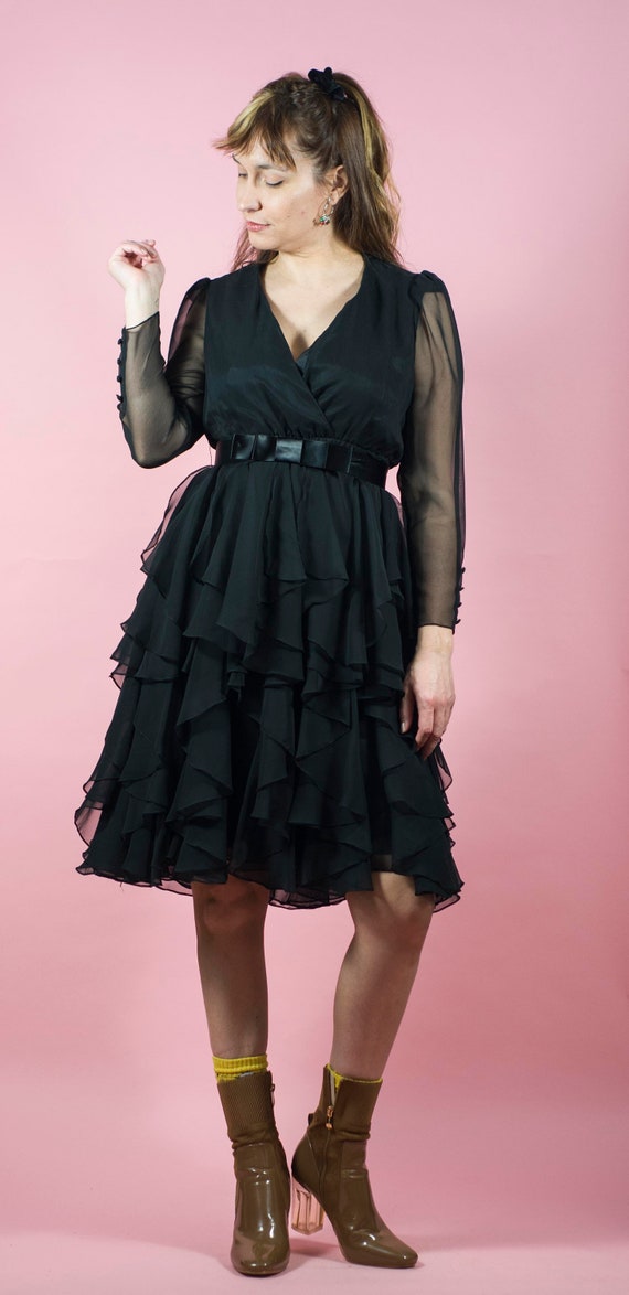 Vintage Cocktail dress Little Black Dress Ruffles… - image 6