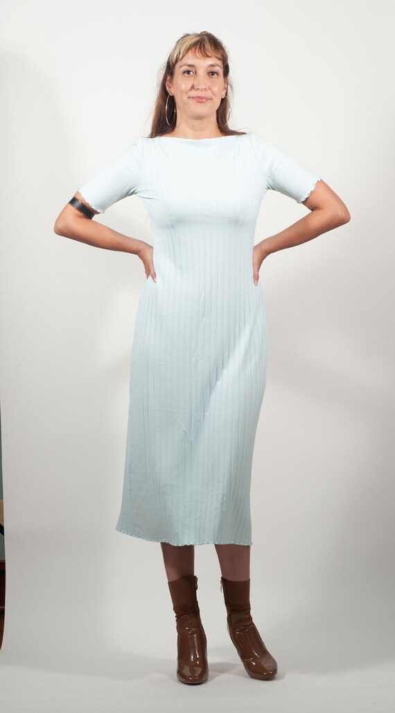 Stich and Co Chic Baby Blue Ribbed Maxi Dress