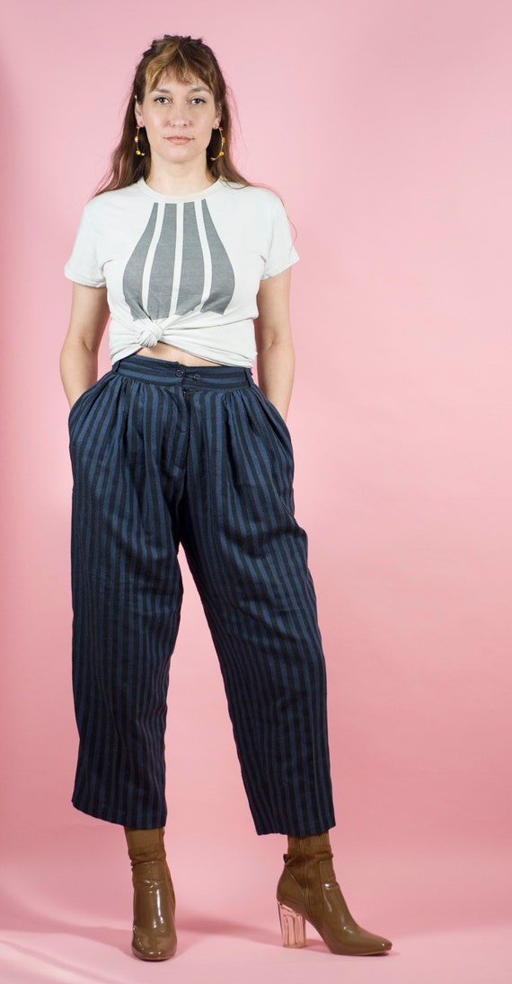 1980 Cropped Pants Striped Slacks High Waist