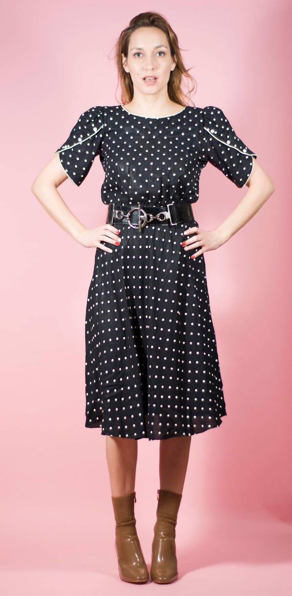 Vintage Dress 70s 40s Midi Dress Polka Dot Party … - image 1