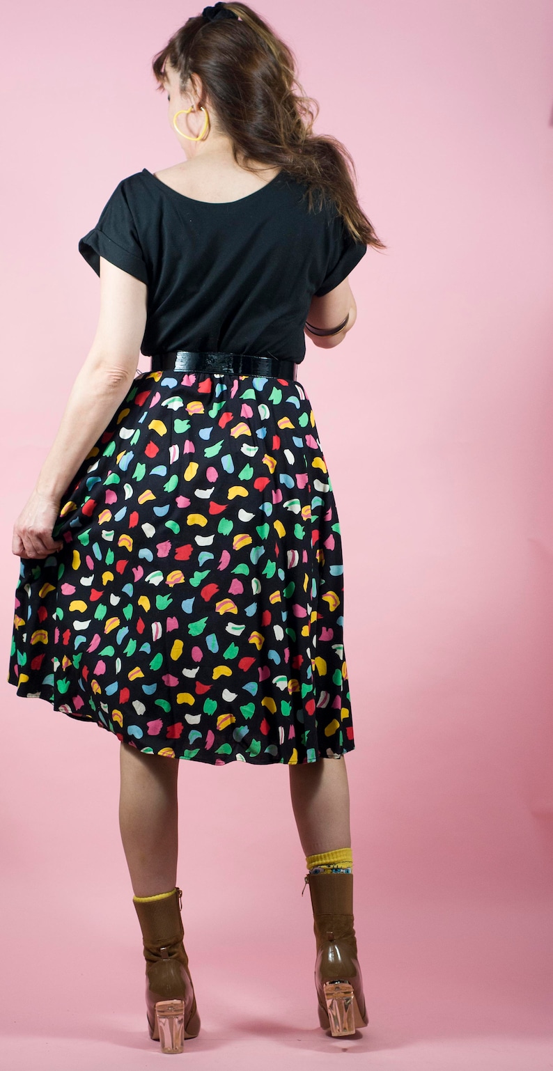 Vintage 80s Party Cocktail Dress 1990s Colorful Dress Full Skirt Swing Skirt 80s does 90s
