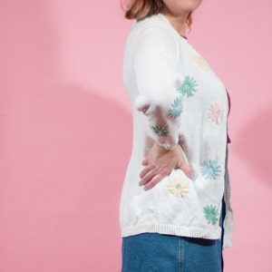 Vintage Pastel 90s Floral Embroidered Cardigan Sweater Sweet Comfy Cozy image 5