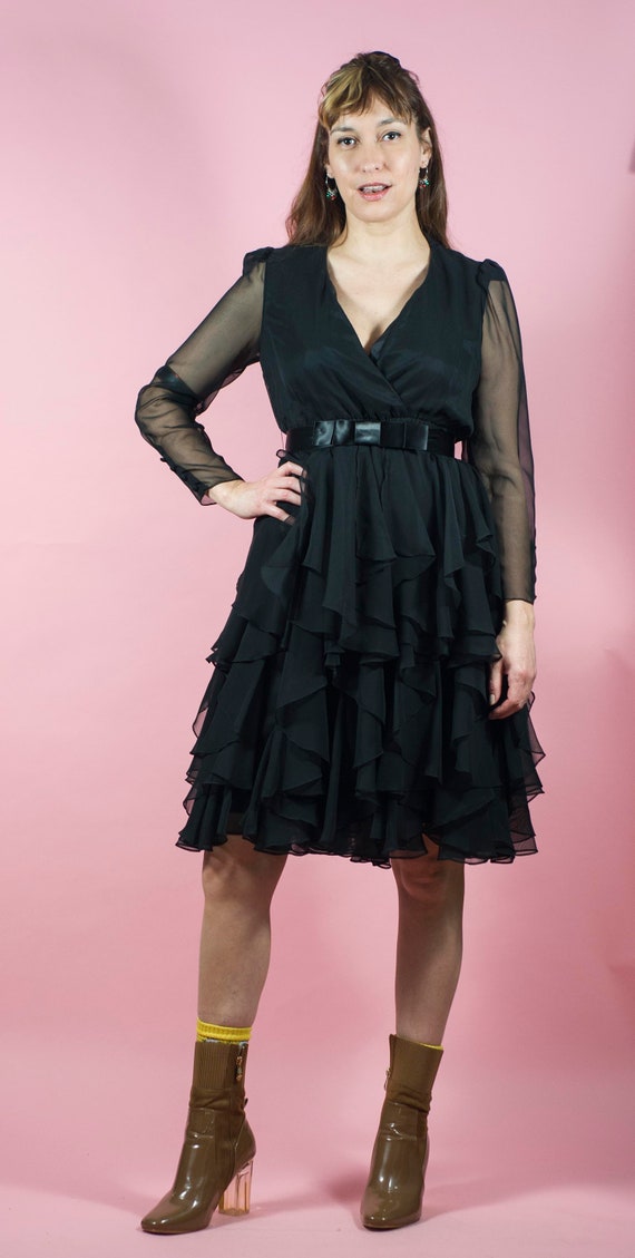 Vintage Cocktail dress Little Black Dress Ruffles… - image 7