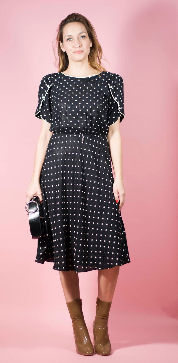 Vintage Dress 70s 40s Midi Dress Polka Dot Party … - image 10