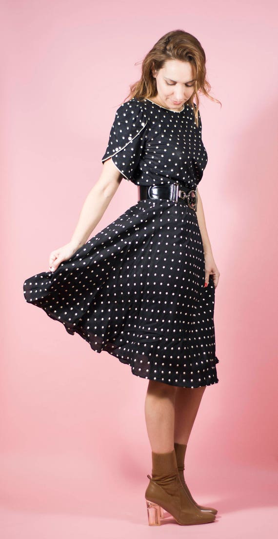 Vintage Dress 70s 40s Midi Dress Polka Dot Party … - image 7