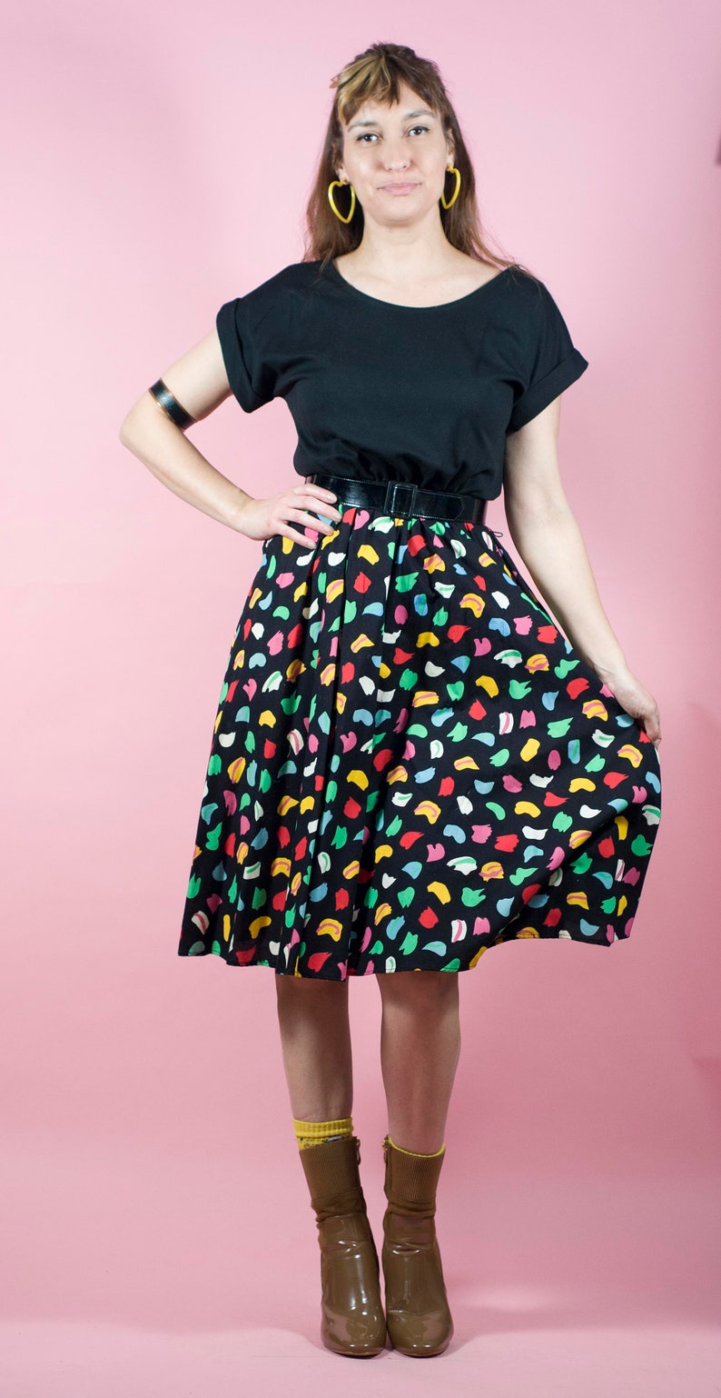 Vintage 80s Party Cocktail Dress 1990s Colorful Dress Full Skirt Swing Skirt 80s does 90s