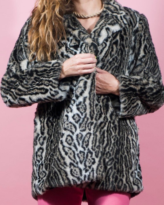 Vintage Faux Fur Coat Leopard 80s Coat Winter Part