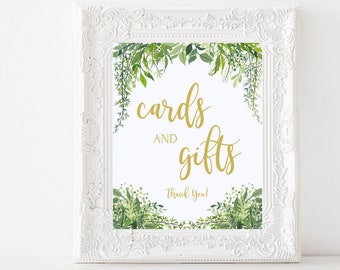 Greenery Cards And Gifts Sign, Gift Table Sign, Botanical Wedding, Printable Wedding Sign, Rustic Wedding Decor, PDF Download, IDWS604_11S