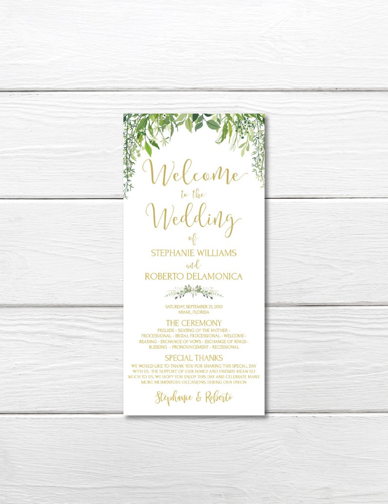 Greenery Wedding Ceremony Program Template Printable Wedding Etsy